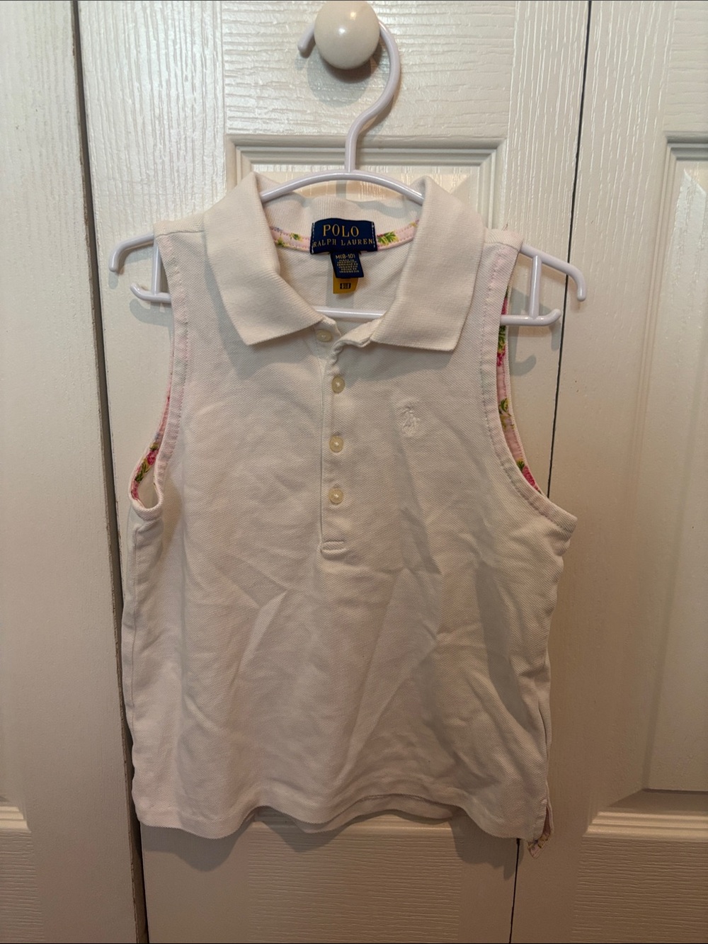 Polo by Ralph Lauren White Sleeveless Girls Polo with Floral Trim